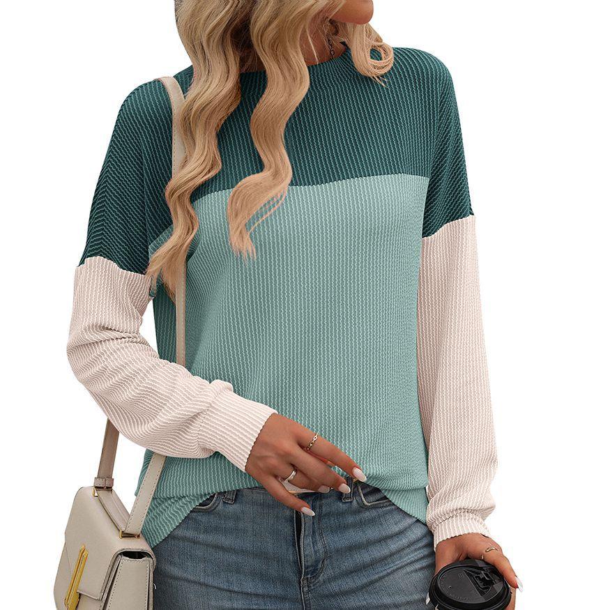 Loose Long Sleeve Colour Block Top Women Spring Autumn Round Neck Twisted Stripe