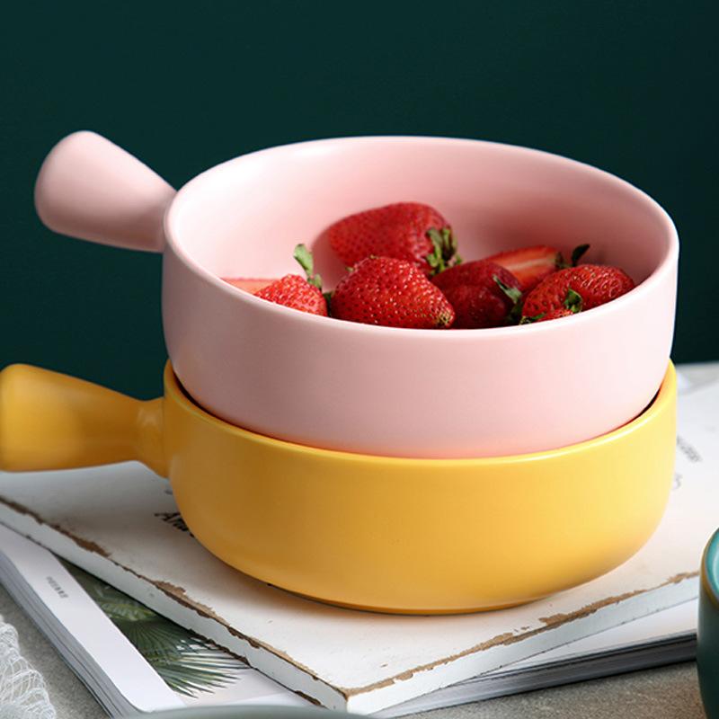 Factory Direct Sell Color Glazed Matte Nordic Baking Bowl Noodle Salad Bowl Ceramic Bowl With Handle