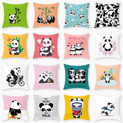 Lovely Panda Printed Cushion Cover for Sofa Home Car Decor Cute Wild Animal Pillowcase Soft Short Plush Pillow Case