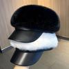 PU Brim Newsboy Cap Adjustable Navy Hat Soft Touch Beret Cap  Winter Daily