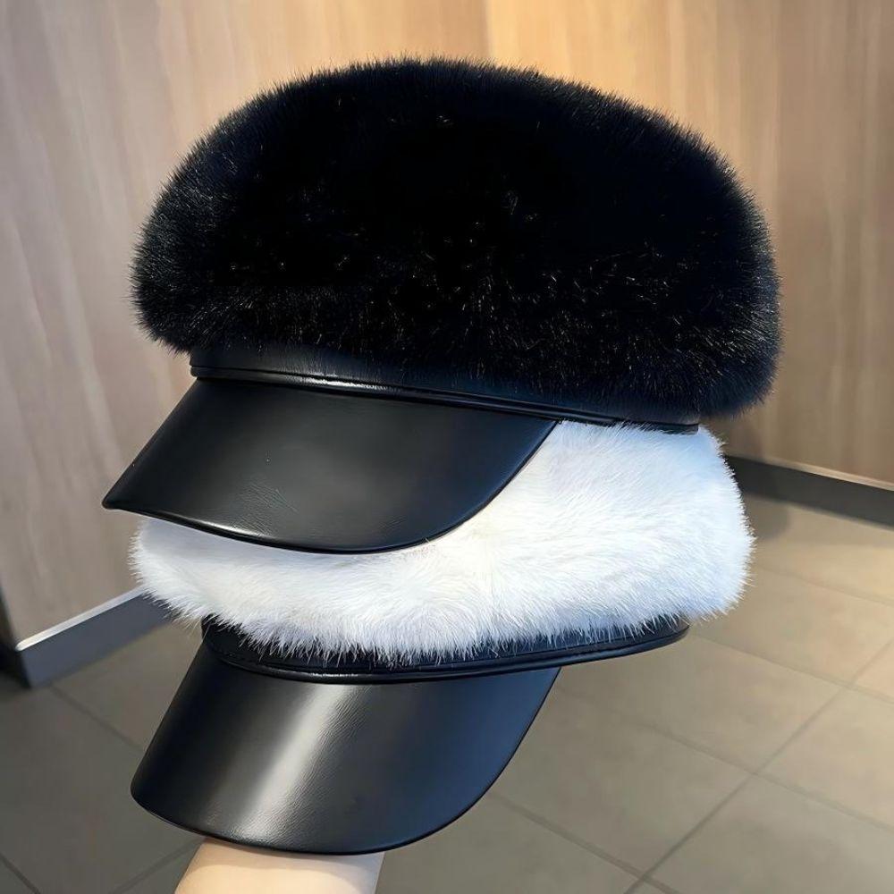PU Brim Newsboy Cap Adjustable Navy Hat Soft Touch Beret Cap Winter Daily