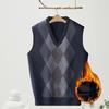 Gilet Uomo Autunno Inverno Stampa Rombo Scollo a V Senza Maniche Ampio Color Block Maglia Spesso Caldo Morbido Lunghezza Media Applicazione Pullover Gilet Maglione Uomo Primavera