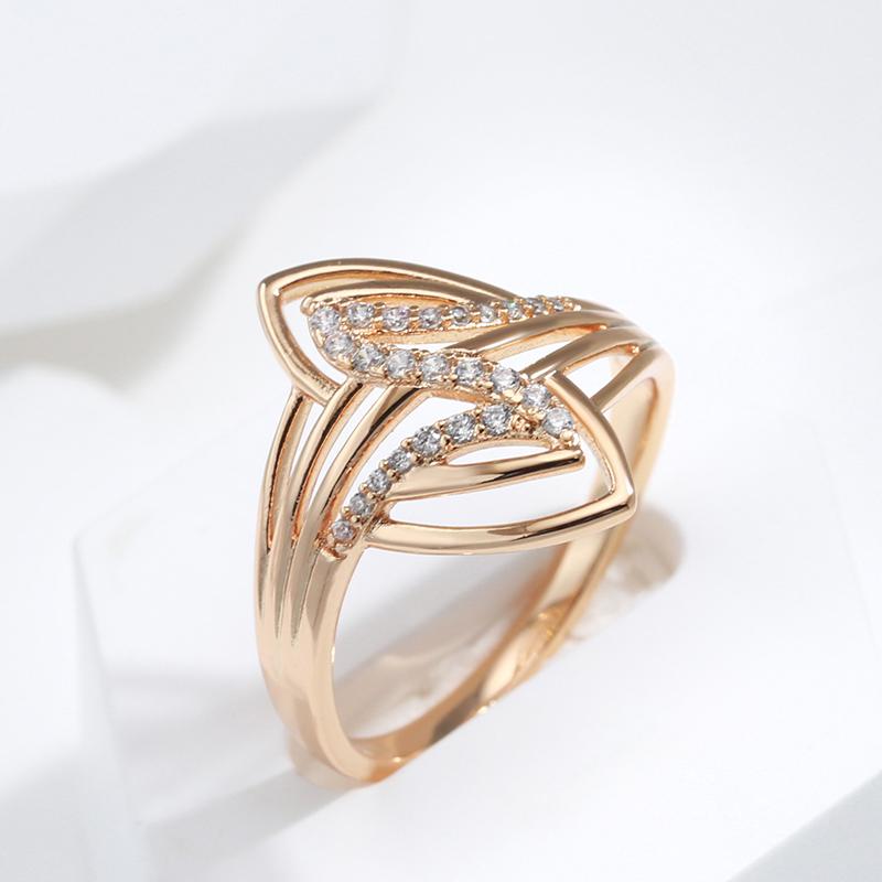 New Fine Curve Women Rings  Rose Gold With Micro Wax Inlay Natural Zircon Ethnic Bride Ring Unique Fashion Jewelry