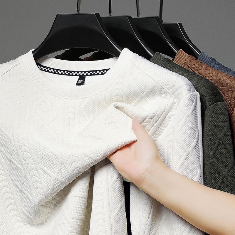 

Мужской однотонный свитер-пуловер с длинным рукавом, повседневная футболка с круглым вырезом XL белый