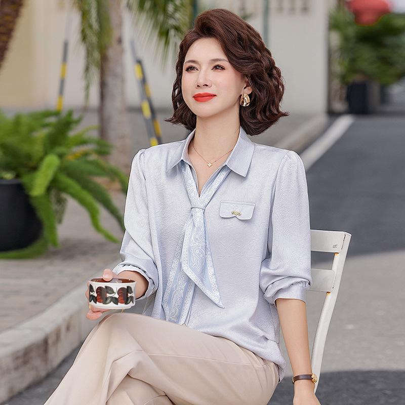 

Spring Jacquard Shirt: Age-Reducing Solid Color Top for Middle-Aged & Elderly Women, Perfect for Mother s Day XL (suggested 40-53 kg)