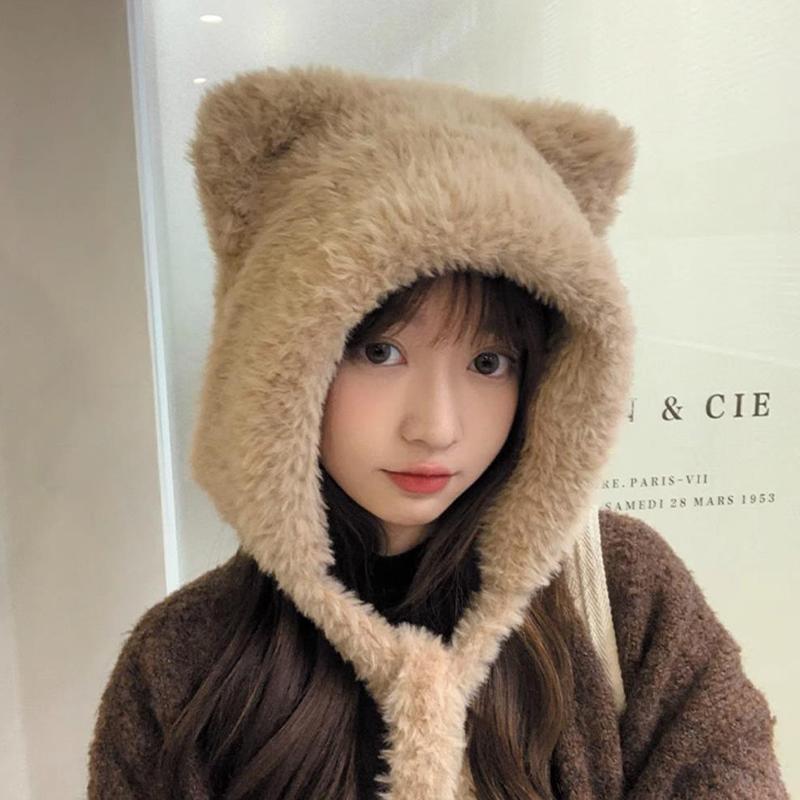 Autumn And Winter  Bear Ear Strap Lei Feng Hat Women'S Korean Cute Warm Ear Protection Knitted Wool Hat