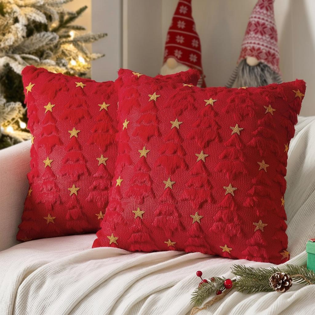 Christmas Tree Decorative Cushion Cover Embroidery 45x45cm Throw Pillow Covers Fall Throw Pillow Covers for Sofa Couch Farmhouse
