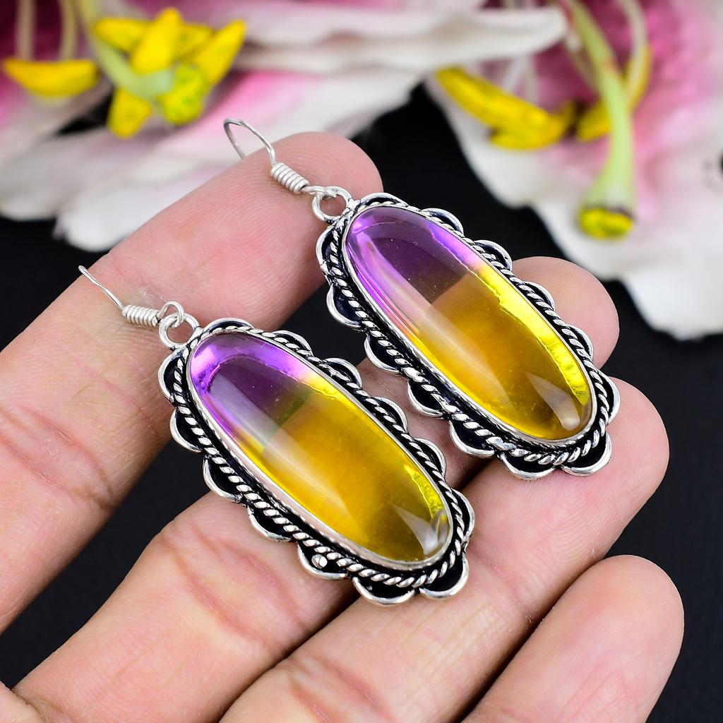 Bi-Color Tourmaline Gemstone 925 Sterling Silver Jewelry Earring 2.44" KG-1786