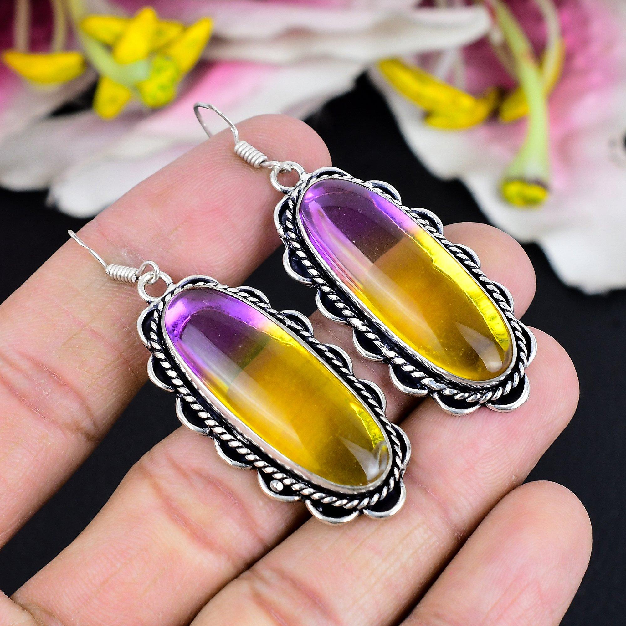 

Двоколірний Турмалін Камінь 925 Срібло Стерлінгове Ювелірні Вироби Сережка 2.44 KG-1786