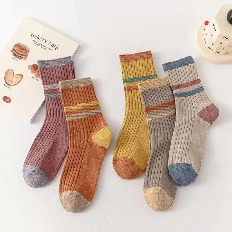 5 Pairs Striped Print Socks for Women Comfy Soft Mid Tube Socks Winter  Harajuku Funny Casual Sock Women's Stockings Hosiery