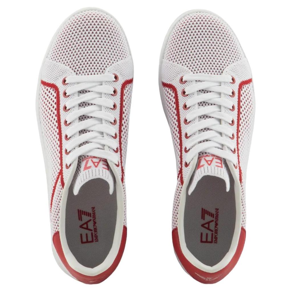 Emporio Armani EA7 Białe Czerwone Buty Tenisowe Unisex Niskie Sznurowane Okrągły Nosek X8X172XK373T653