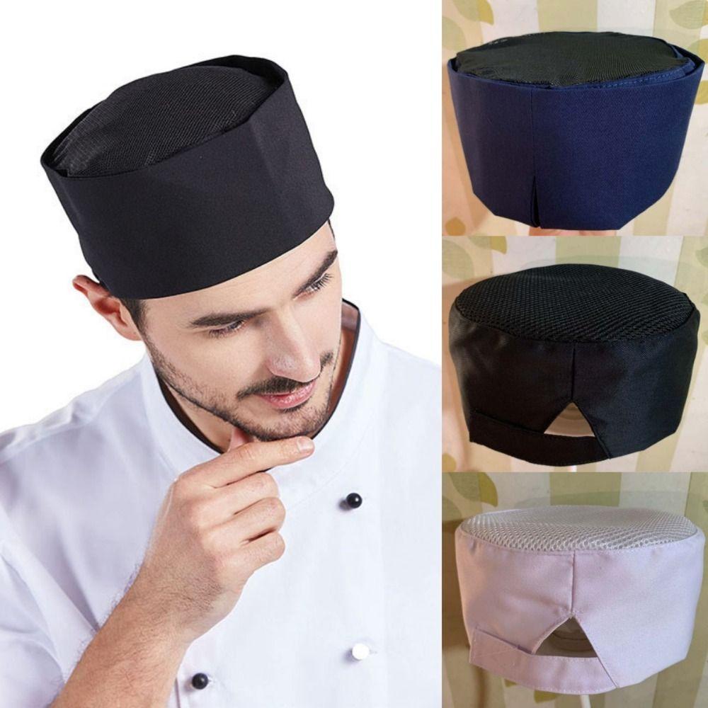 Wear Resistant Chef Flat Top Caps Mesh Head Circumference Breathable Sushi Cap  Both Sexes Chef