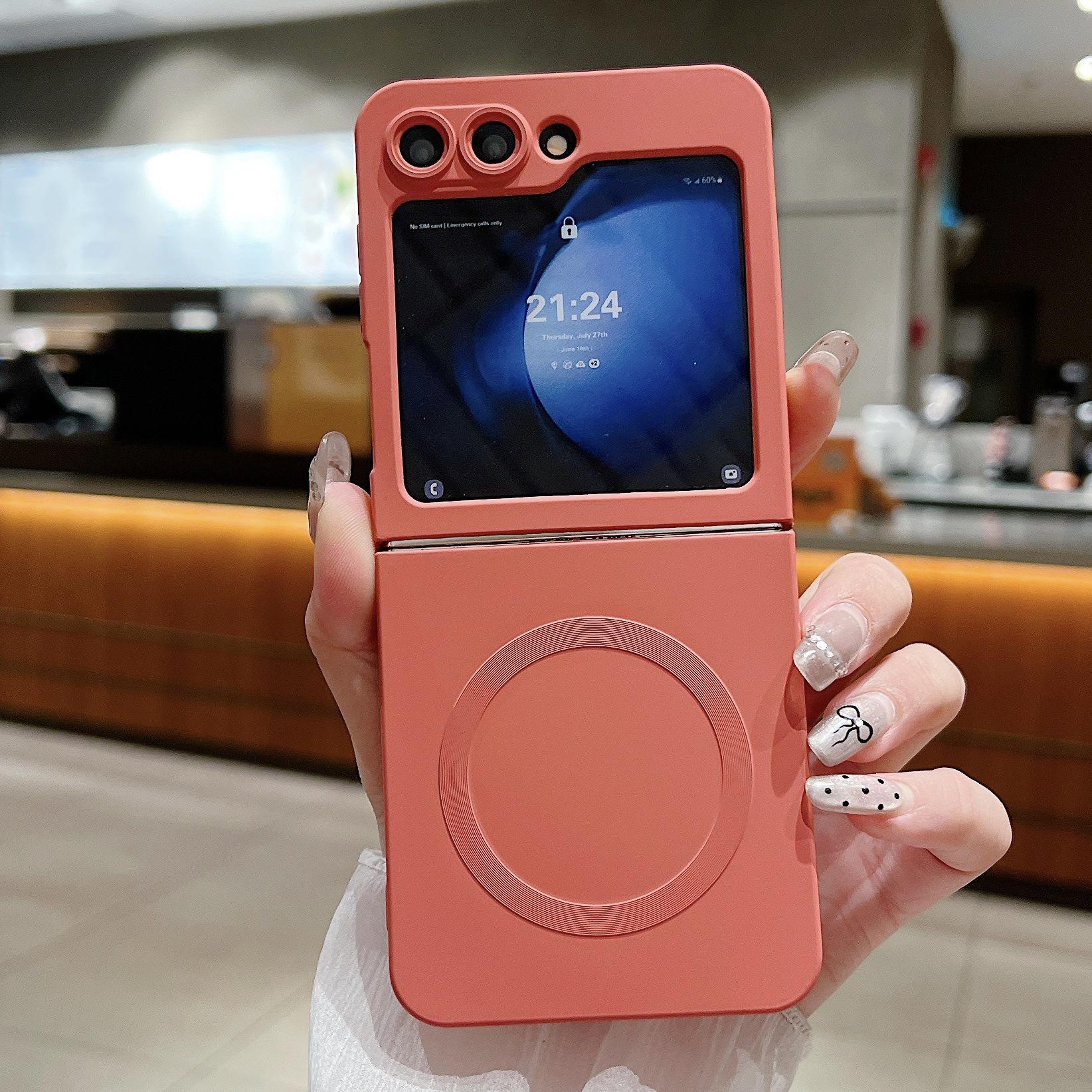 

Suitable for Samsung ZFlip6 Magnetic Suction Mobile Phone Case Flip5 Solid Color ZFlip4 Imitation Liquid Soft Tpu Full Inclusive ZFlip3 Q3171QQ-Samsung Z FLIP3