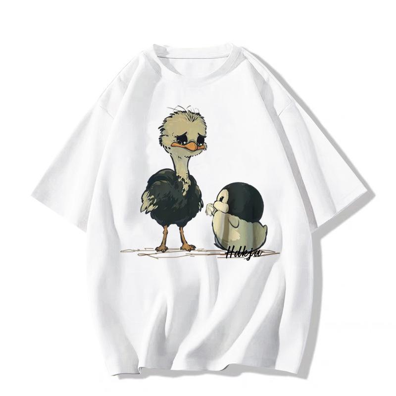 

Унисекс хлопковая футболка с принтом ретро-утки в японском стиле 2025 года - Свободный крой, короткий рукав XXL белый