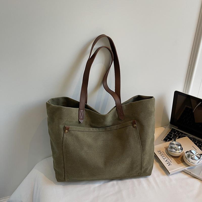 Retro Large Capacity Canvas Bag Solid Color Student Hand Shoulder Bag