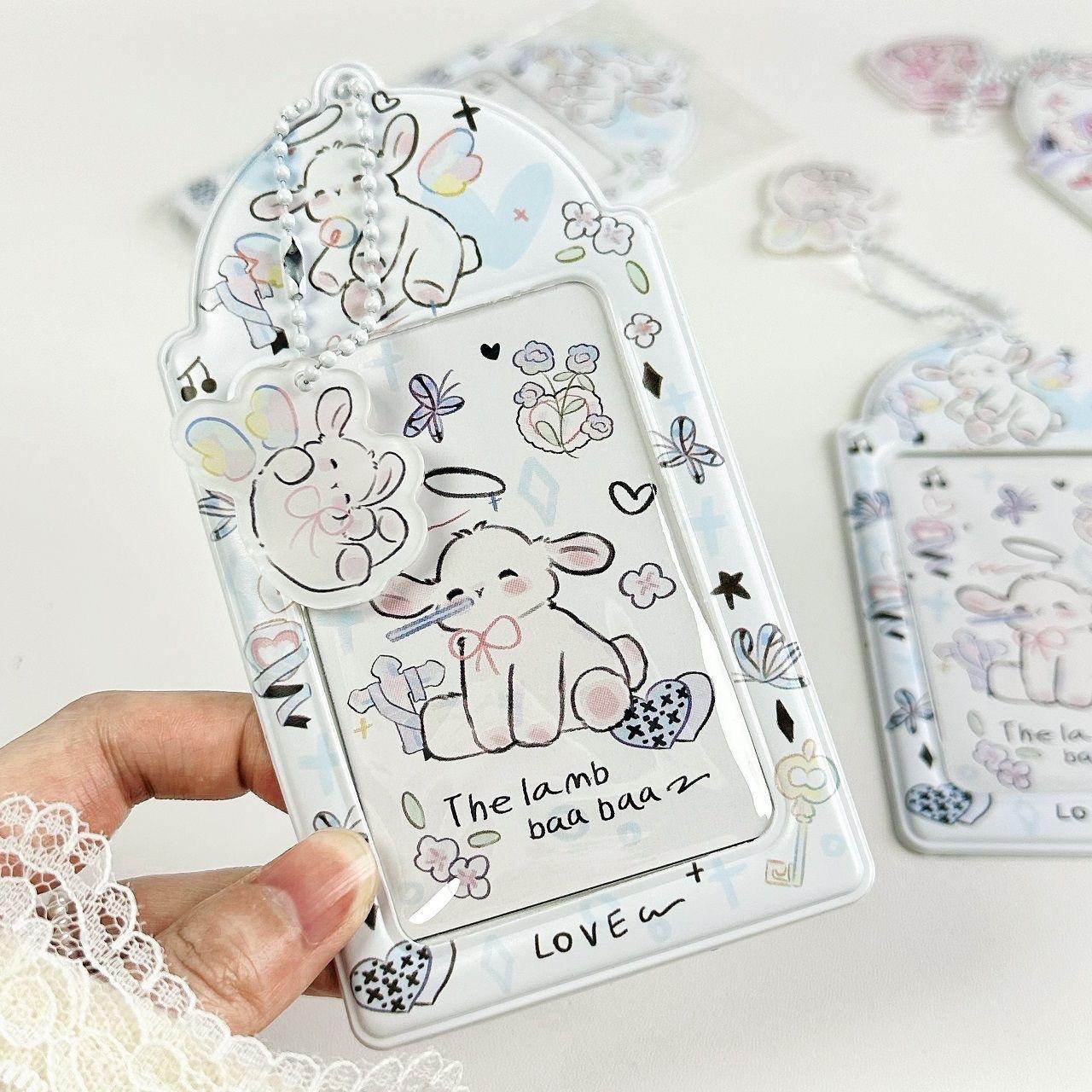 

1 шт., милый мультяшный овечек Kpop Idol, чехол для фотокарты, милый карамельный цвет, держатель для студенческого удостоверения личности, портативный брелок, держатель для автобуса