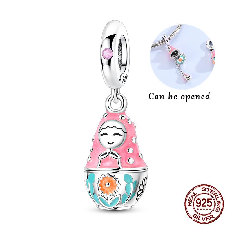 Original Charms Beads Copper Red Open Russian Nesting Dolls Pendants For Woman Diy Jewelry For Bracelet Accessories