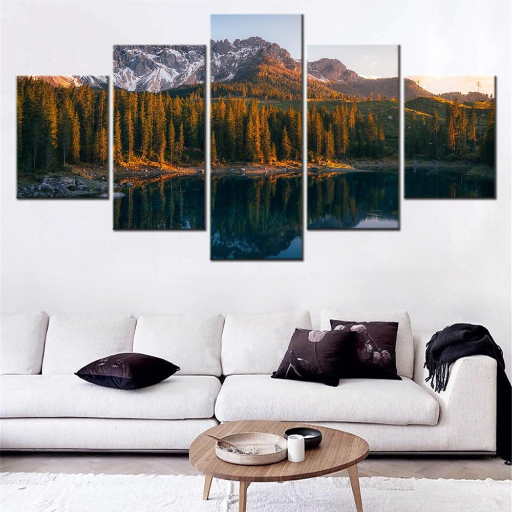 5 Piece Wall Arts Poster Painting Nature Karersee Lake Serene Wallpaper Modern Pictures For Living Room Mural Landscape Image