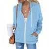 Spring Autumn Women Solid Color Sweatshirt Coat Hooded Drawstring Long Sleeve Pockets Zipper Placket Thickened Outerwear