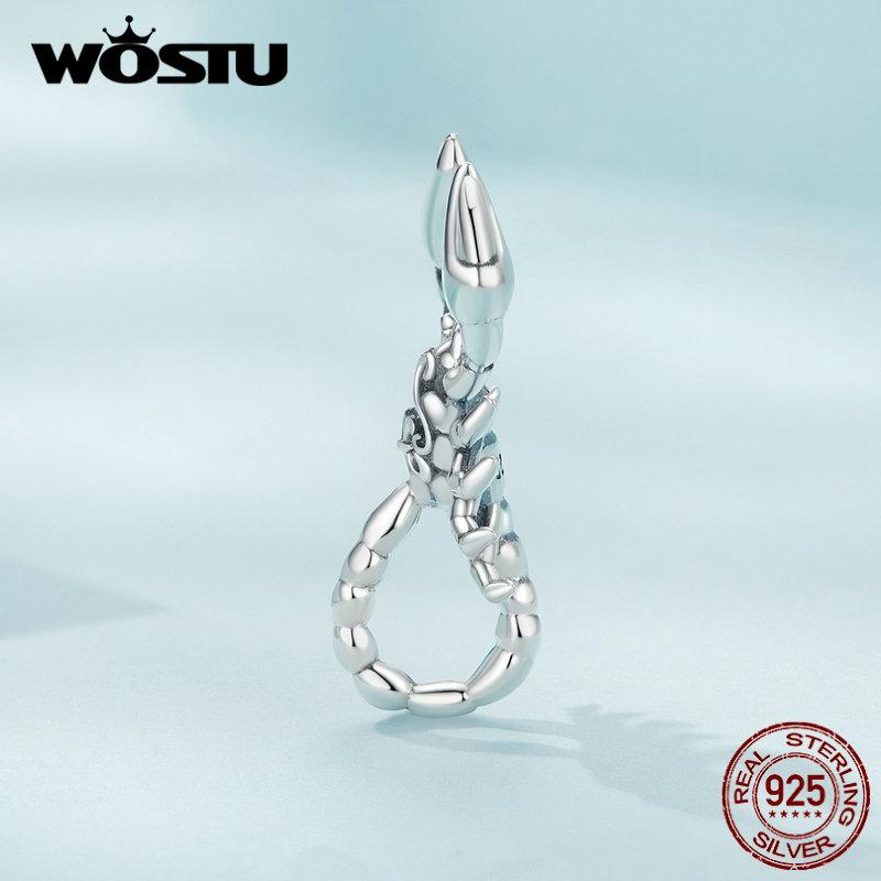 WOSTU 925 Sterling  Silver Retro Charming Scorpion Charms Beads Fit Original Bracelet DIY Jewelry
