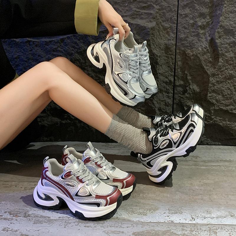 European station silver thicksoled heightening dad shoes women's new breathable casual fashion versatile sports shoes