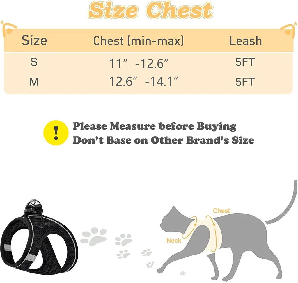 Escape Proof Cat Harness & Leash (≤13 lbs)Adjustable Reflective Soft Mesh Vest for Easy Safe Walks with Leash Included,summerwins