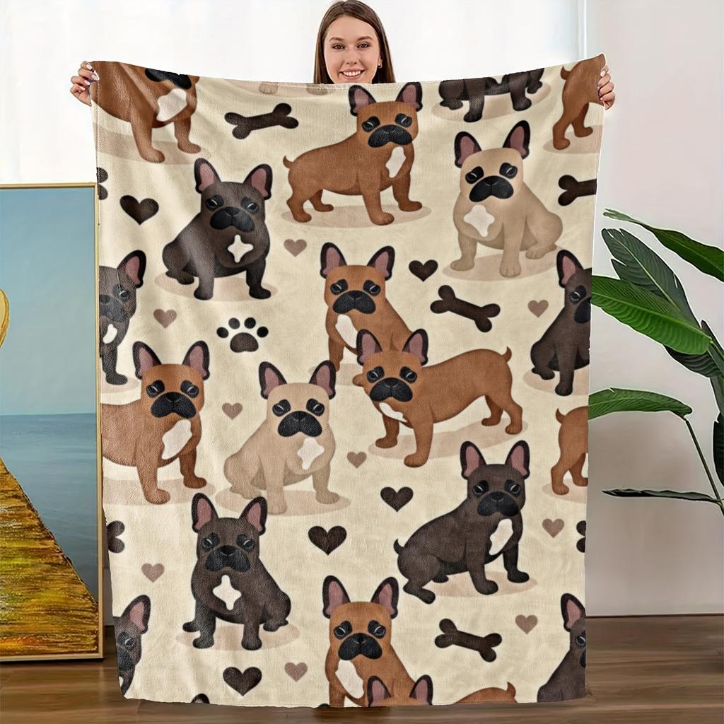 Frenchie Love Flannel Throw Blanket Soft French Bulldog Design All Season Cozy Comfort for Dog Lovers Gift