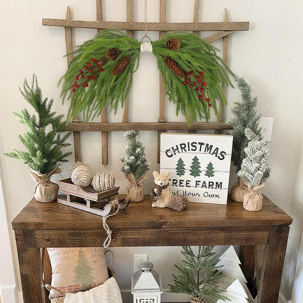 Christmas Door Wreath 24 Inch Festive Winter Door Artificial Christmas Swag For Indoor Window Mantel Restaurant Wall Fence