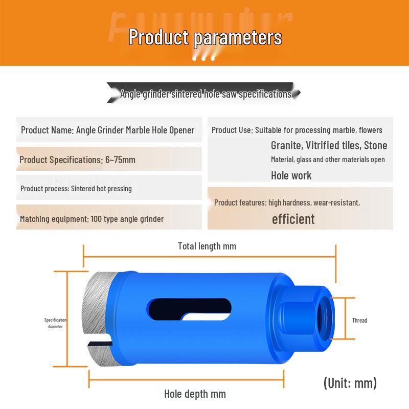 Broca Abridora de Furos para Rebarbadora M10 para Azulejos de Mármore, Cerâmica, Seixo e Granito