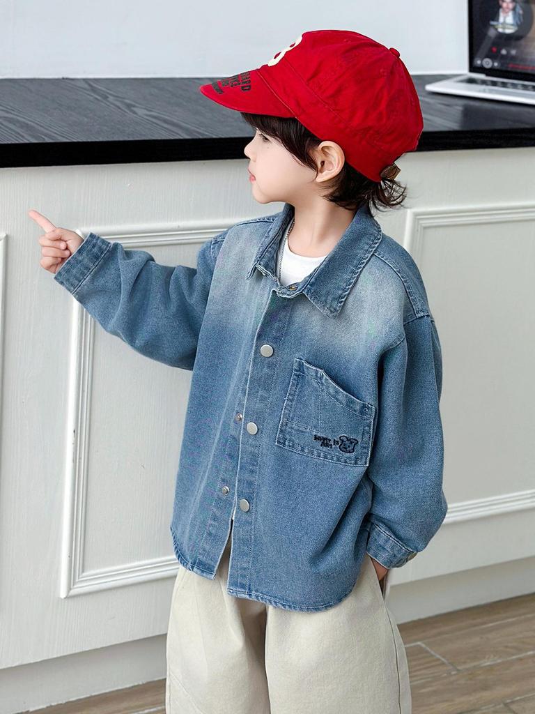 Children's 2026 Boys' Denim Jacket - Korean Style Long Sleeve Retro Lapel, Spring/Autumn Fashion.