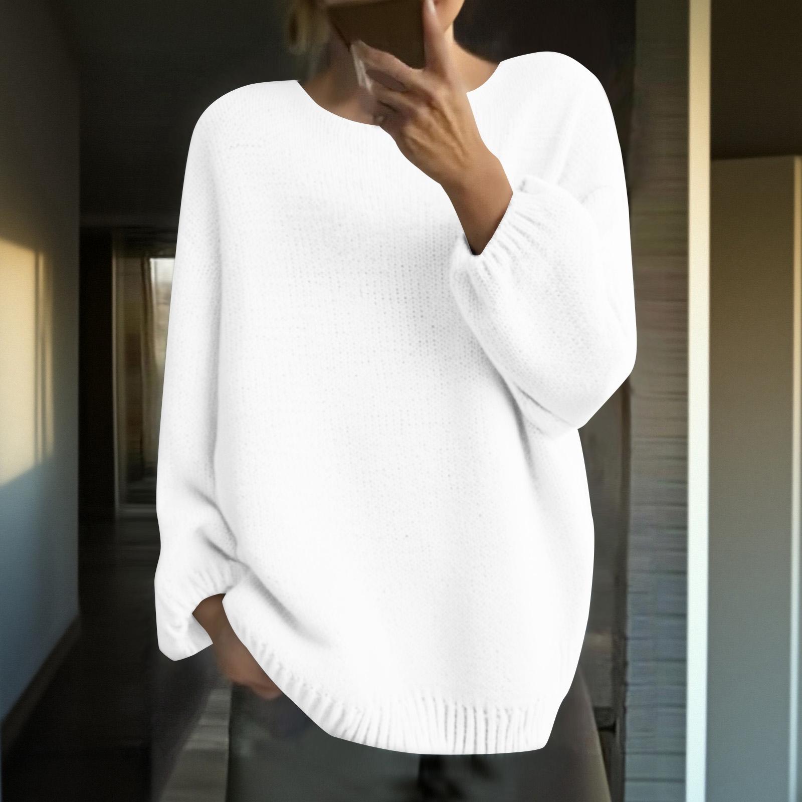 Женский Свободный Зимний Вязаный Модный Повседневный Пуловер XXL белый 2688₽