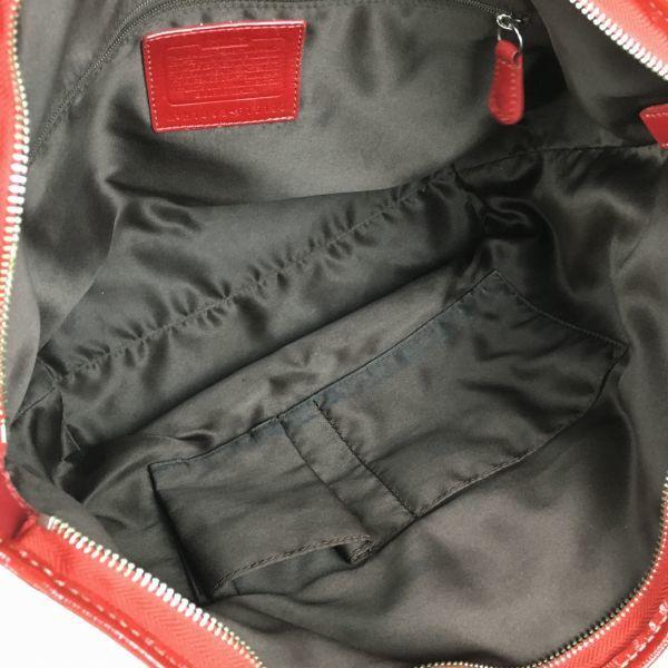 COACH Leather Hand Shoulder Bag Red Enamel Signature Embroidery(USED)