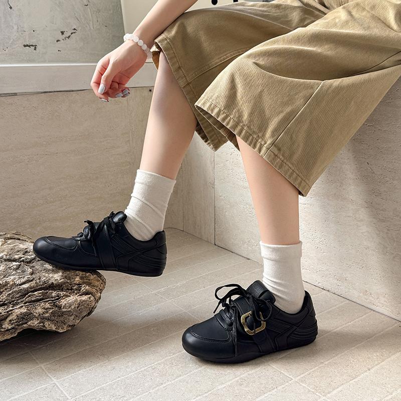 

Fashion Sports Shoes Casual Outdoor Round Toe Flat Sneakers for Women Lace-up Solied Leisure Comfortable Female Cool Shoes 35 чорний