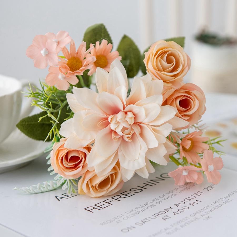 

Artificial Flowers Dahlia Little Roses Combination Wedding Wreath Valentine s Accessories Home Room Decora Photography Yard Gift 1 pc розовый
