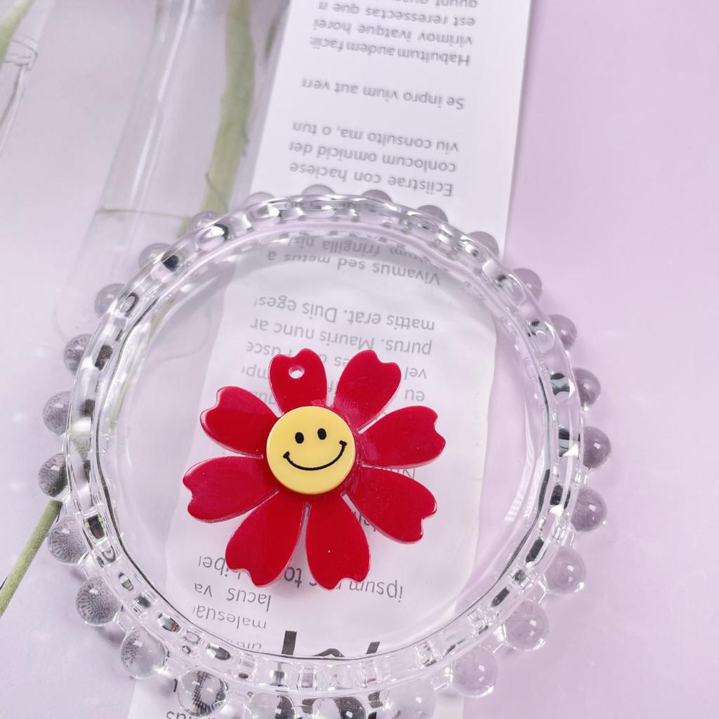 40mm Korean Style Smiley Face Chrysanthemum Acrylic Keychain Earrings for DIY Phone Accessories