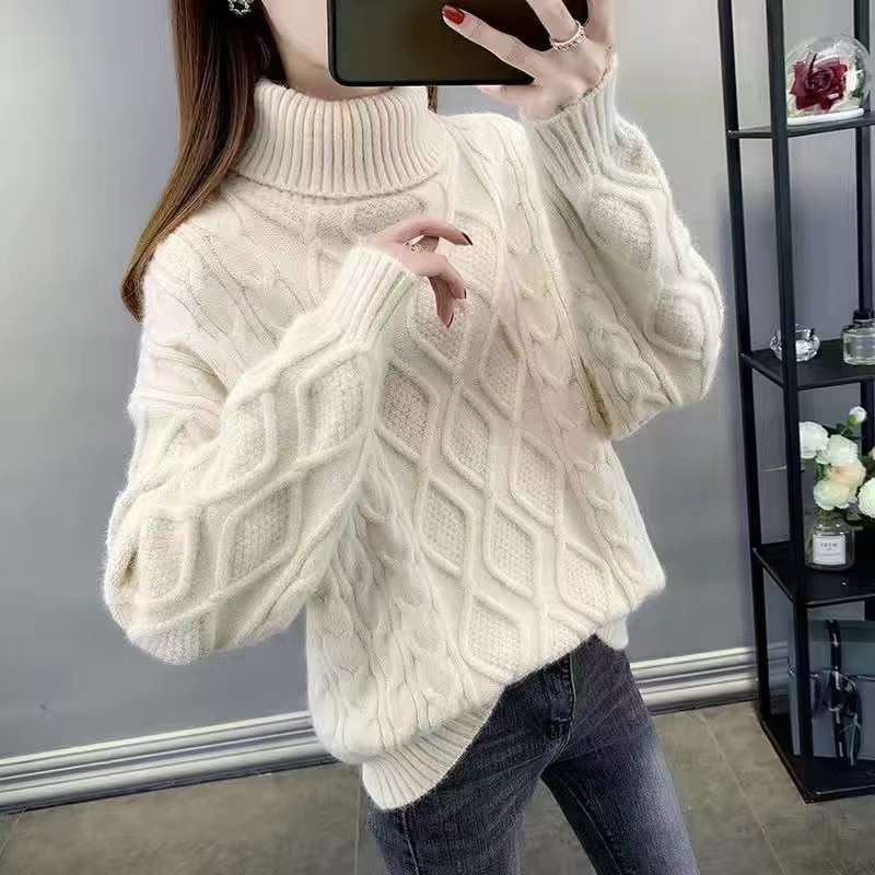 Two Lapels Small Top Autumn and Winter Lazy Wind Solid Color Twist Thickened Knitted Outerwear Sweater Women