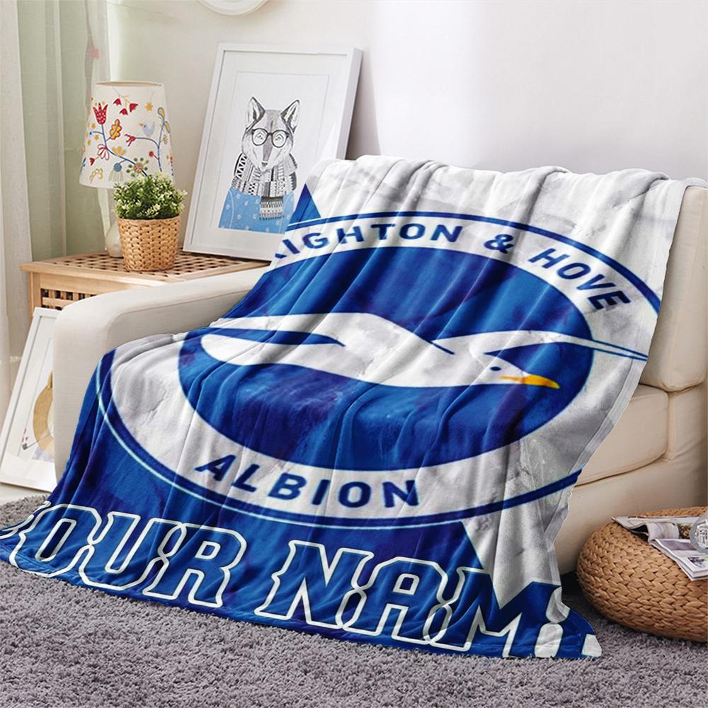 1PC Custom Name Brighton&Hove Albion Patterned Flannel Blanket Suitable For All Seasons for Home Decor Warmth and Comfort Gifts Holiday Present