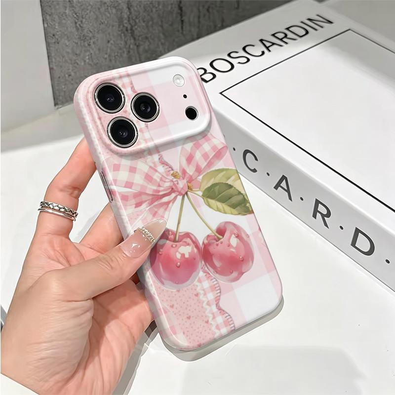 Ruffled Pink Gingham Cherry Art Graphic Design Sweet Pattern Film Aesthetic Protective Shockproof Bumper Phone Case Cover For iPhone 14 1516ProMaxPlus