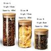 1PC Round Glass Storage Jars with Bamboo Lid for Coffee Beans Grains Noodles Food Storage Containers Kitchen Organizers Storage