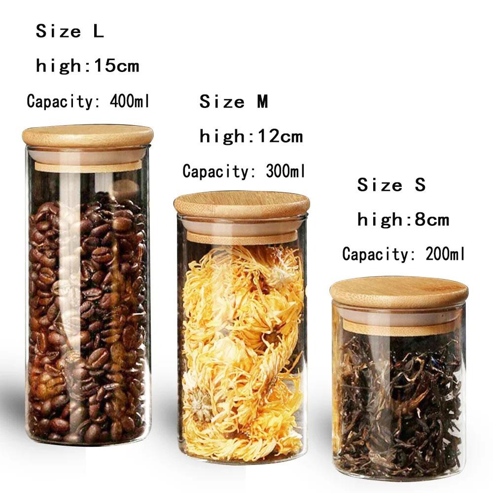 1PC Round Glass Storage Jars with Bamboo Lid for Coffee Beans Grains Noodles Food Storage Containers Kitchen Organizers Storage