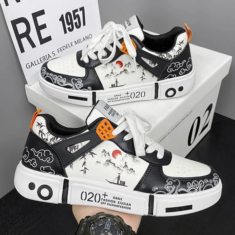 

Мода 2024 Новые повседневные и модные мужские и женские спортивные кроссовки с граффити, большие размеры 35-44, универсальные уличные кроссовки для пар 44 чёрный