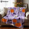 Lilac Spooky Pumpkin Bat Cartoon Anime Print Flannel Blanket Soft Warm Throw for Kids Bedroom Sofa Christmas Office Car