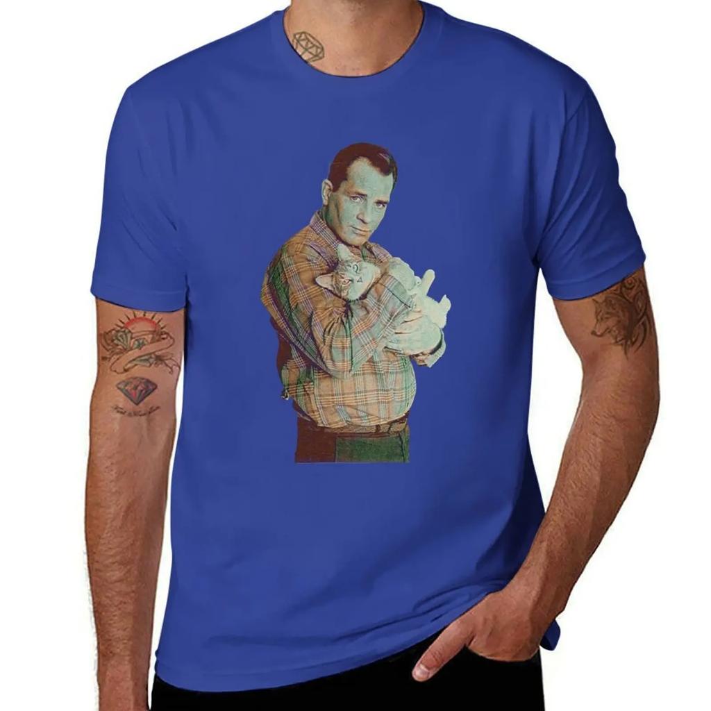 Jack Kerouac and His Cat T-Shirt anime customs Men's t-shirt