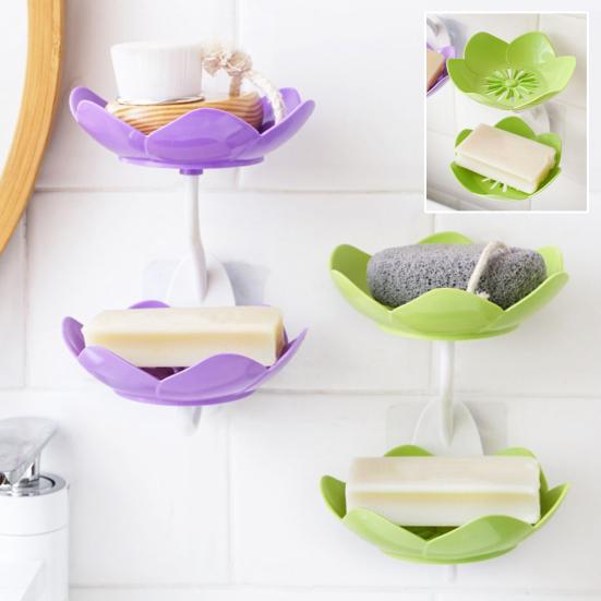3Pcs Wall Mount Lotus Soap Dish Double Layers Quick Drain No Drill