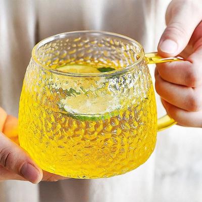 Taza de Café con Patrón de Martillo Resistente al Calor Vaso para Jugo Taza Estilo Japonés Transparente con Asa para Mano Taza de Té para Bebida Doméstica