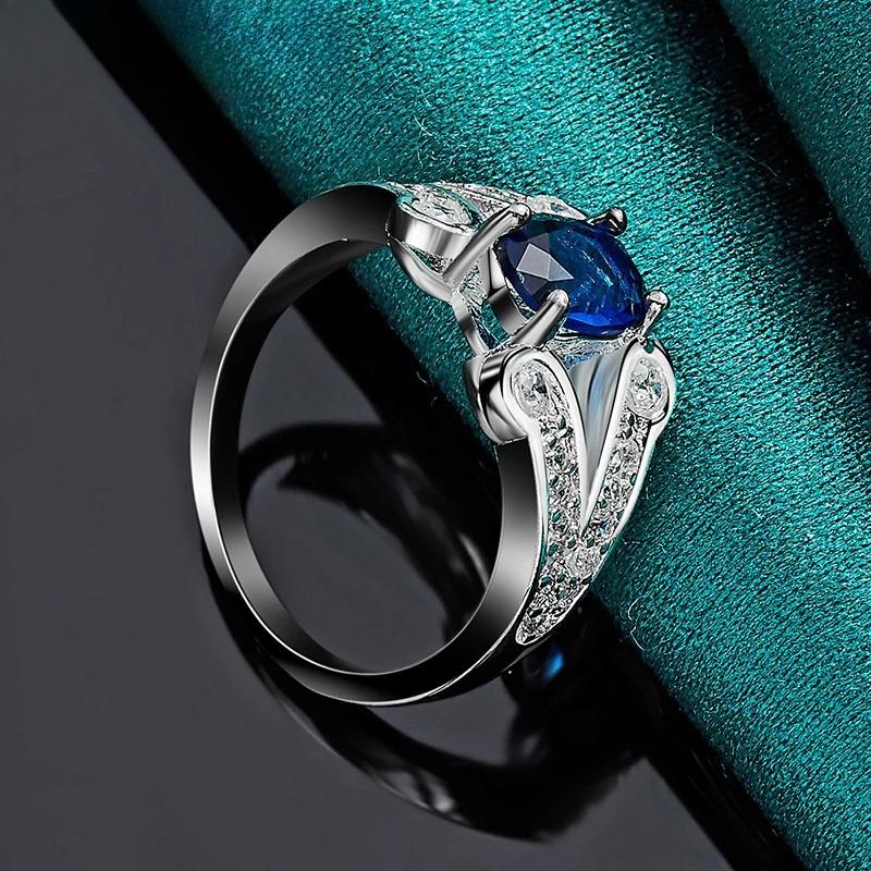 925 Sterling Silver Blue Zircon 7-10# Ring for Women Fashion Wedding Party Charm Jewelry