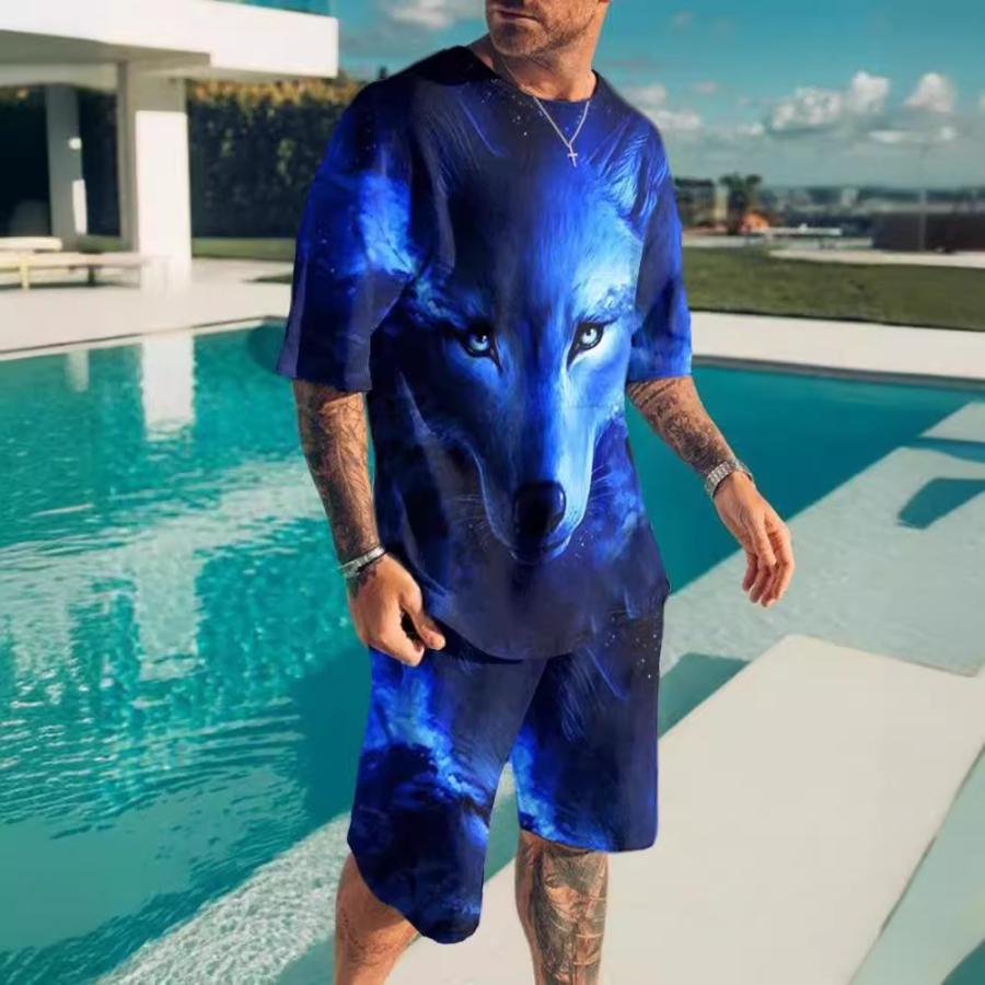 T-shirt da Uomo Manica Corta Pantaloncini Set Due Pezzi Stile Resort Moda Estate Stampa 3D