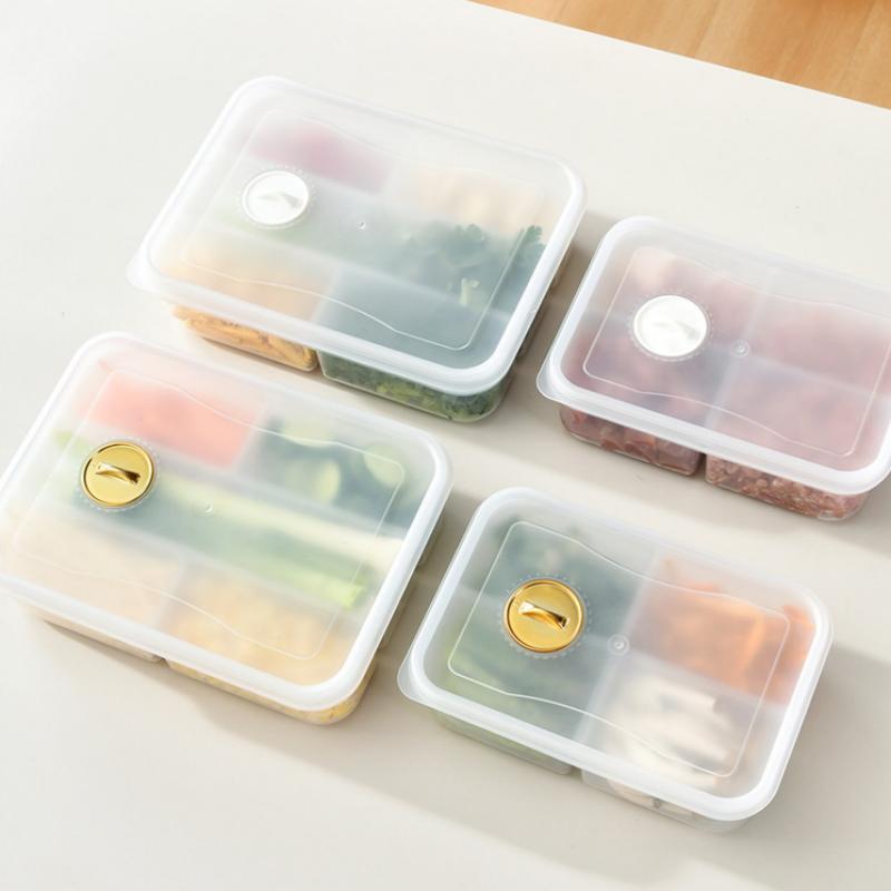 Caja Sellada de Plástico para Conservar Frescura en el Refrigerador con Tapa, 4/5 Compartimentos, Caja de Almacenamiento de Alimentos para Congelador, Contenedor de Alimentos Reutilizable para Cocina