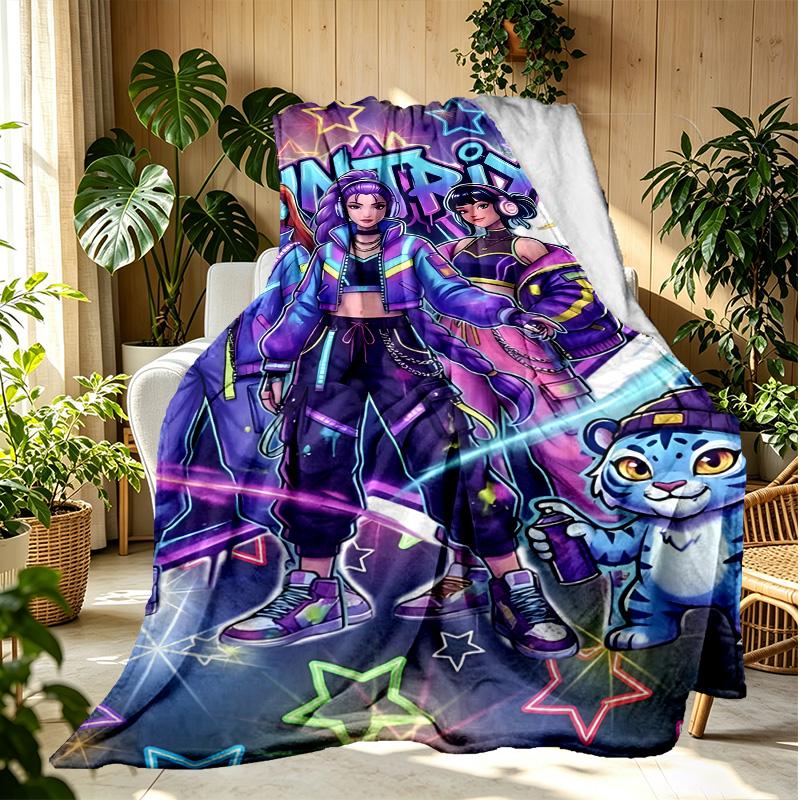 KPop Demon Hunters Pattern Blanket for Home Decoration, Bed, Sofa, Car Travel, Camping, Suitable for All Seasons, Birthday Christmas Gift