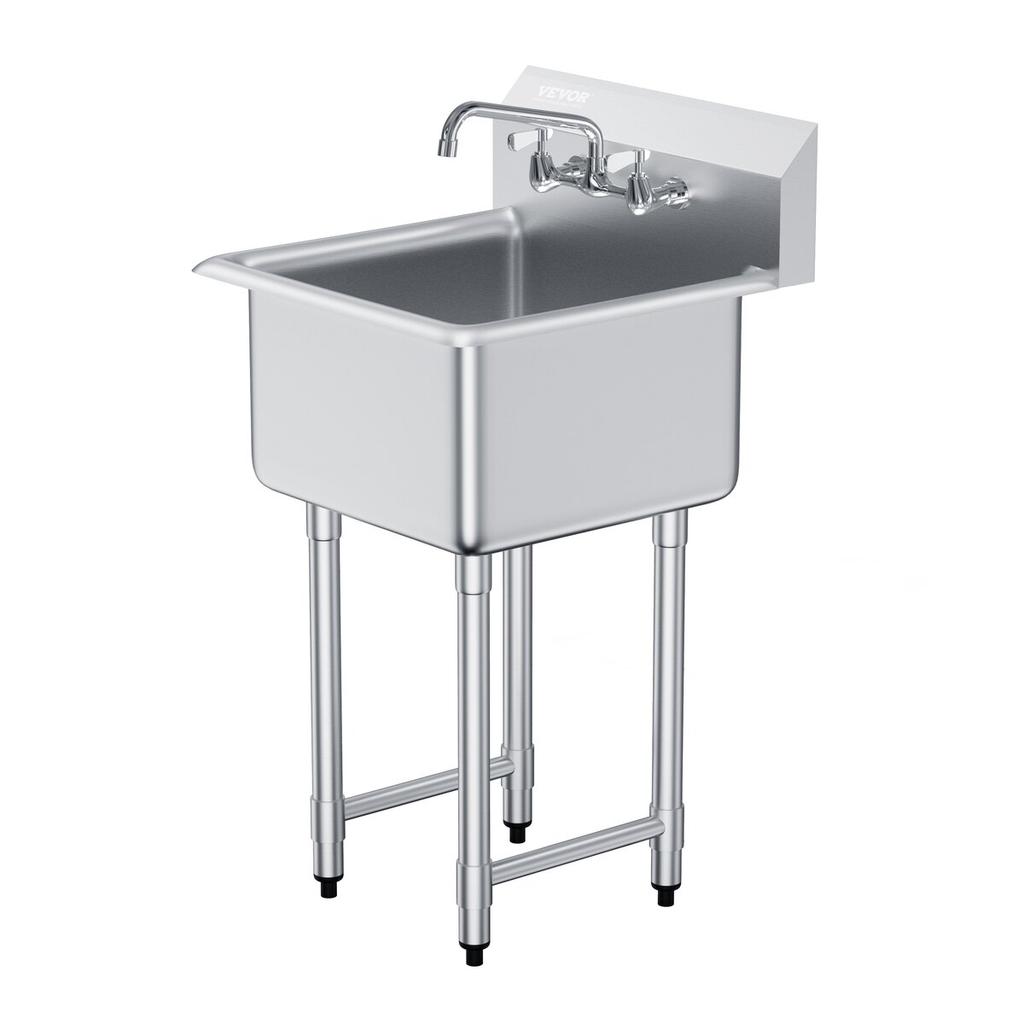 Stainless Steel Prep & Utility Sink, 1 Compartment Free Standing Small Sink Include Faucet & legs, 21"x41" Commercial Single Bowl Sinks for Garage,
